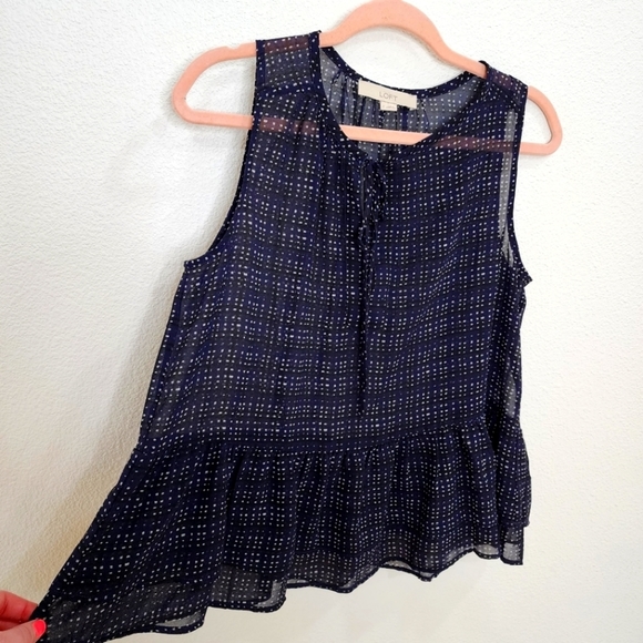 Loft Navy Pattern Tank - Business casual, polka dot, ruffle - Picture 2 of 4